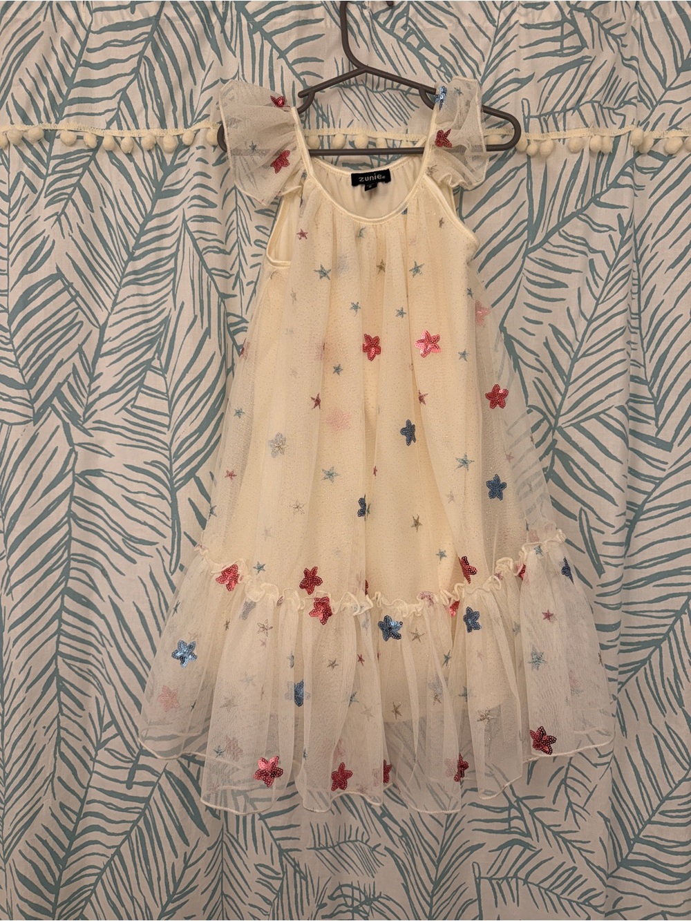 Zunie Cream Tulle Dress with Multicolor Star Appliqués